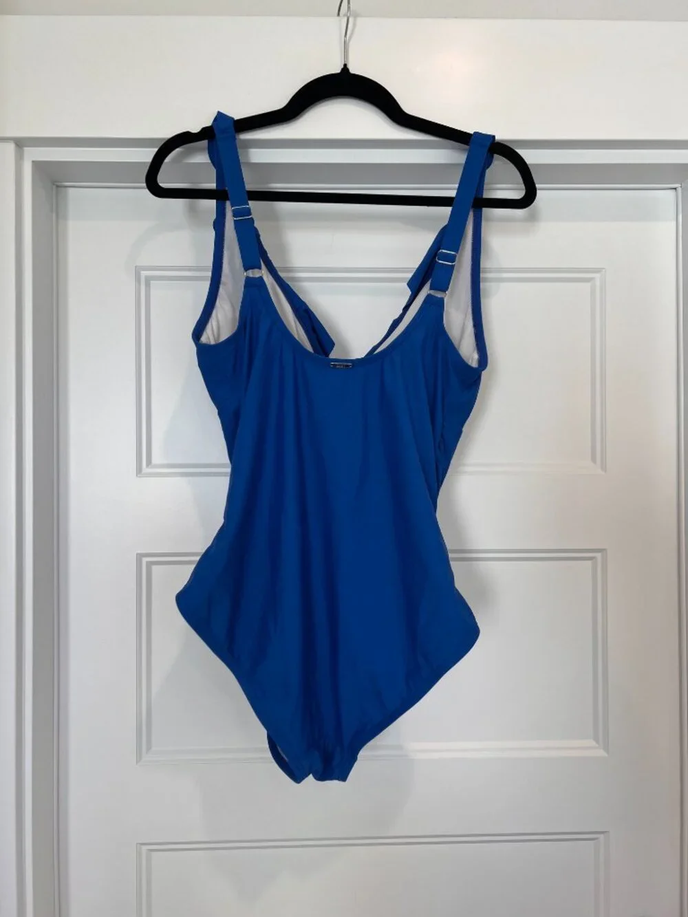 DKNY Ruffle Plunge One-Piece Swimsuit Underwire Tummy Control Cobalt Glam Size12 - Picture 6 of 10